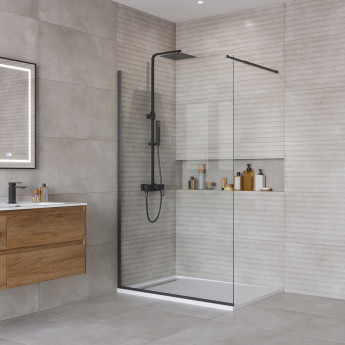 Душевая перегородка BELBAGNO KRAFT-L-1-120-C-NERO с односторонним входом, стекло прозрачное, профиль чёрный, 1200x1950 мм