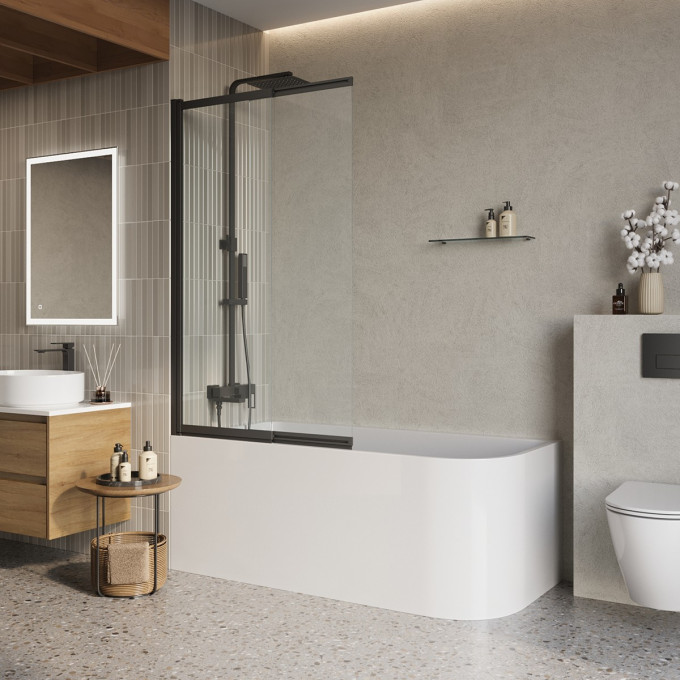 Душевая шторка на ванну BELBAGNO LUCE-VF-11-90/145-C-NERO