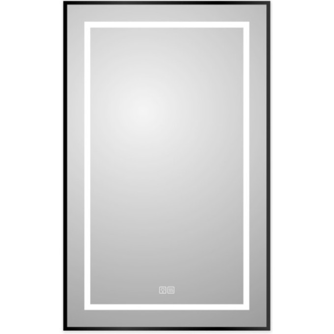 Зеркало BELBAGNO SPC-KRAFT-500-800-LED-TCH-WARM-NERO в алюминиевой раме со встроенным светильником, сенсорным выключателем и подогревом, 500x32x800