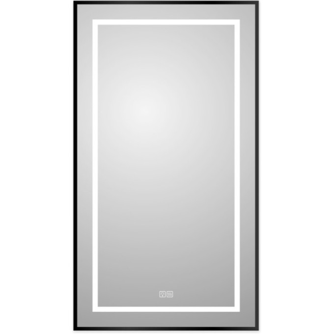 Зеркало BELBAGNO SPC-KRAFT-500-900-LED-TCH-WARM-NERO в алюминиевой раме со встроенным светильником, сенсорным выключателем и подогревом, 500x32x900