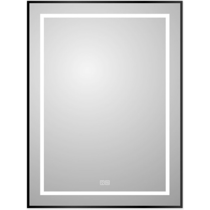 Зеркало BELBAGNO SPC-KRAFT-600-800-LED-TCH-WARM-NERO в алюминиевой раме со встроенным светильником, сенсорным выключателем и подогревом, 600x32x800