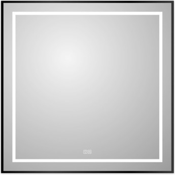 Зеркало BELBAGNO SPC-KRAFT-800-800-LED-TCH-WARM-NERO в алюминиевой раме со встроенным светильником, сенсорным выключателем и подогревом, 800x32x800
