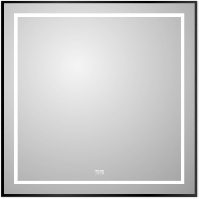 Зеркало BELBAGNO SPC-KRAFT-800-800-LED-TCH-WARM-NERO в алюминиевой раме со встроенным светильником, сенсорным выключателем и подогревом, 800x32x800